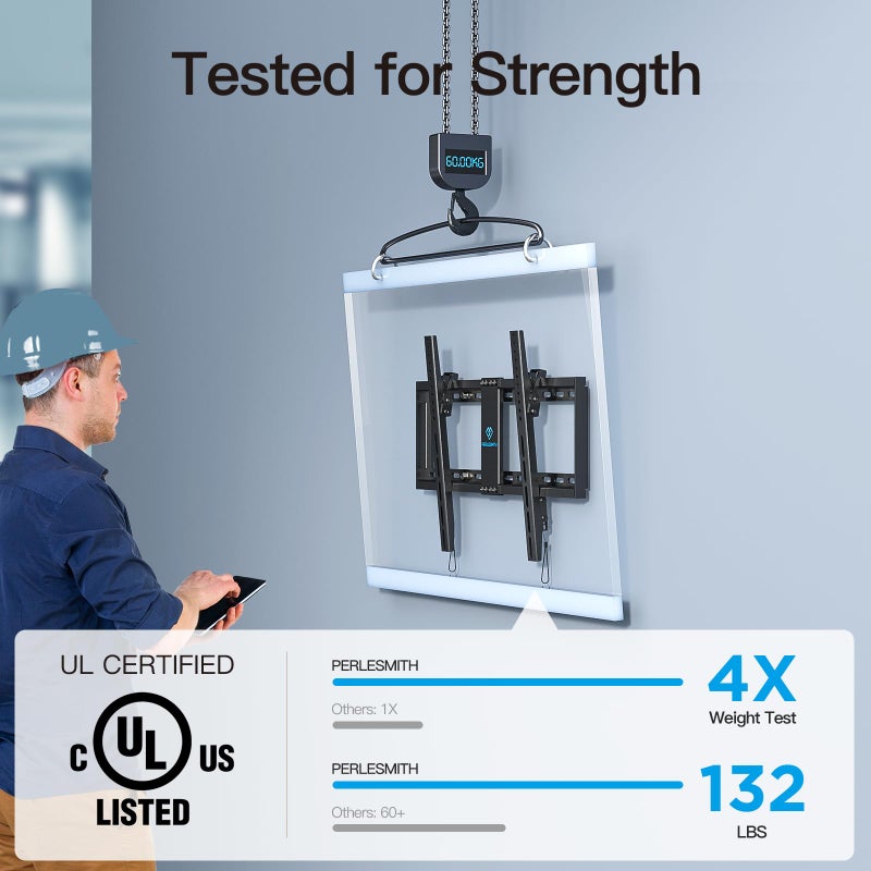 PERLESMITH UL Listed TV Mount for Most 37-85 inch TV, Universal Tilt TV Wall Mount Fits 16â€- 24â€ Wood Stud with Loading 132 lbs & Max VESA 600x400mm, Low Profile Flat Wall Mount Bracket PSLTK1 - Image 3